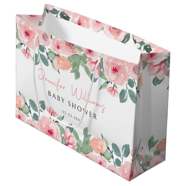 Peonines à fleurs rose pâle baby shower sacs cadea (Devant Angle)