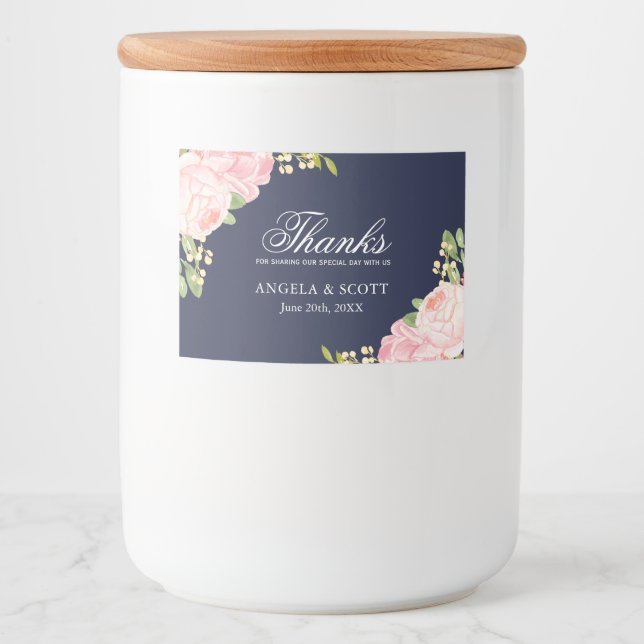 Peonines roses romantiques sur Étiquettes bleus 3x (Devant)