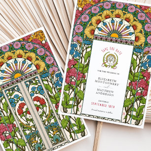 Peonings, Rose & Sun Art Nouveau Save the Date Einladung