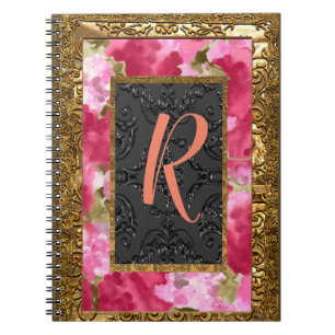 Peoniste altes Buch-Art-mit Blumenmonogramm Notizblock