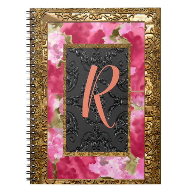 Peoniste altes Buch-Art-mit Blumenmonogramm Notizblock (Vorderseite)