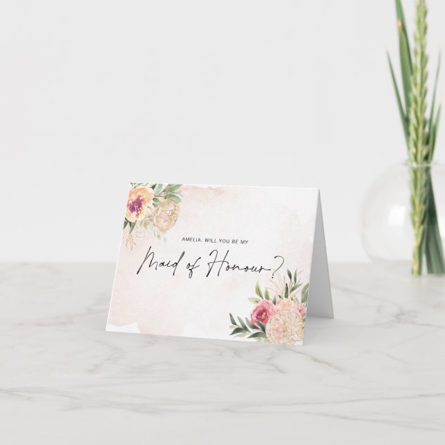 Peony and Gold Bloom Trauzeugin Card Karte (Vorderseite)