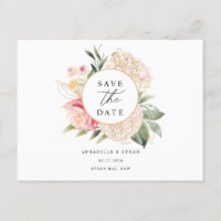 Peony and Gold Blume Save the Date Postcard