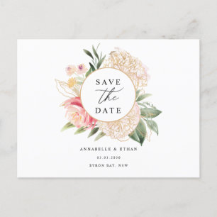 Peony and Gold Flowers Enregistrer la date Carte p