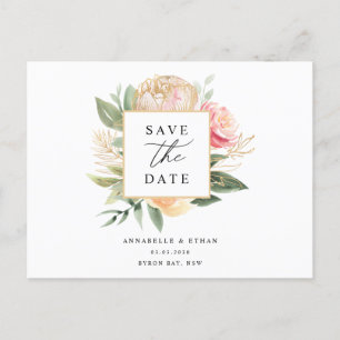 Peony and Gold Flowers Enregistrer la date carte p