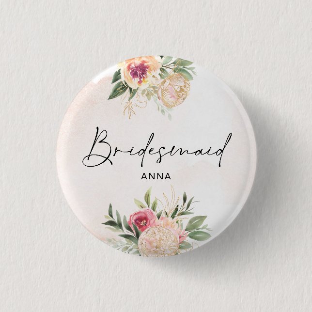 Peony and Gold Foil Bloom Abzeichen Button (Vorderseite)