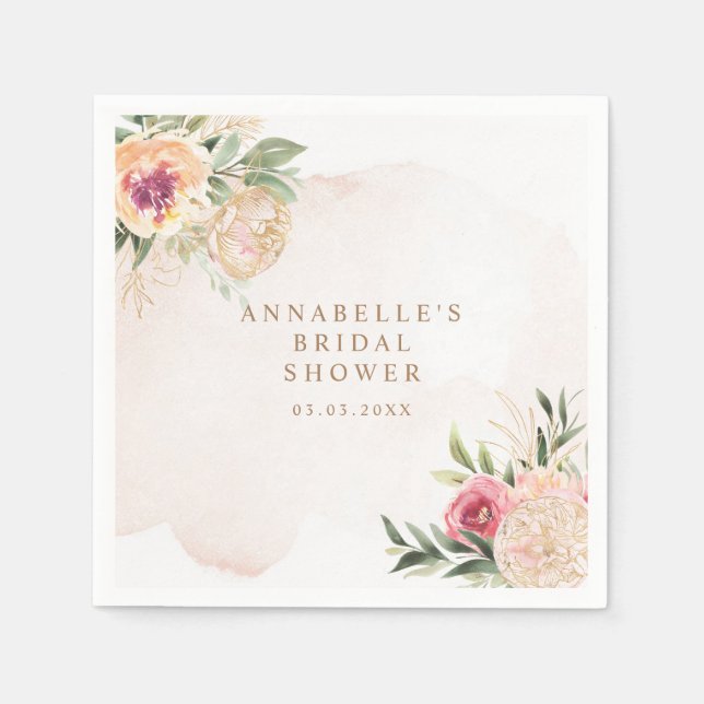 Peony and Gold Foil Bloom Brautparty Napkin Serviette (Vorderseite)