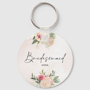 Peony and Gold Foil Bloom Bridesmaid Key Ring Schlüsselanhänger