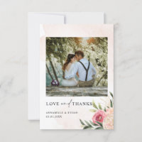 Peony and Gold Foil Bloom Wedding Danke Karte