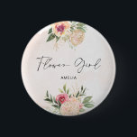 Peony and Gold Foil Blume Blume Abzeichen Button<br><div class="desc">Dieses Blume Girl Abzeichen wurde für die Koordination mit unserer Peony and Gold Kollektion entwickelt und bietet eine üppige Rosa- und Goldpeony-Blume mit grünem Blattwerk auf einem Aquarell. Für eine erweiterte Anpassung dieses Designs, z.B. das Ändern des Layouts, des Schriftartes oder der Textgröße, klicken Sie bitte auf den obigen Button...</div>