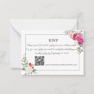 Peony and Rose Greenery QR Code RSV Mitteilungskarte