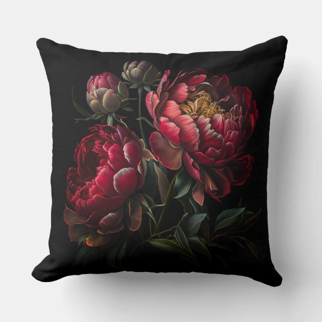 Peony auf einem schwarzen Kissen (Vorderseite)