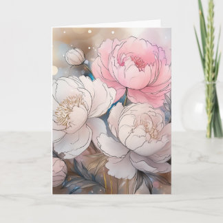 Peony belle floral, aquarelle carte de voeux