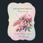Peony Best Friend Birthday<br><div class="desc">Für Ihre beste Freundin,  schicken Sie ihr diese wunderschöne Geburtstagskarte einer schönen rosa Peony,  und die Worte,  die eine Peony repräsentiert,  Wohlstand,  Positivität und Glück. All dies auf einem schönen türkisfarbenen und rosa Farbverlauf Hintergrund. Eine schöne Nachricht vervollständigt diese Karte auf der Rückseite.</div>