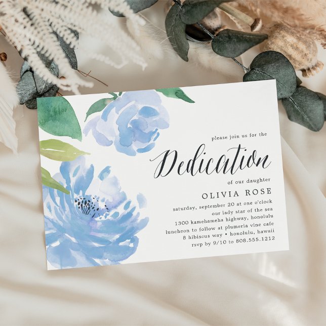 Peony bleu | Invitation à la dédicace pour bébé (Créateur téléchargé)