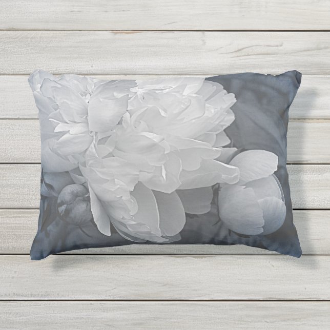 Peony Blue Blume Outdoor Accent Pillow Kissen Für Draußen (Vorderseite)
