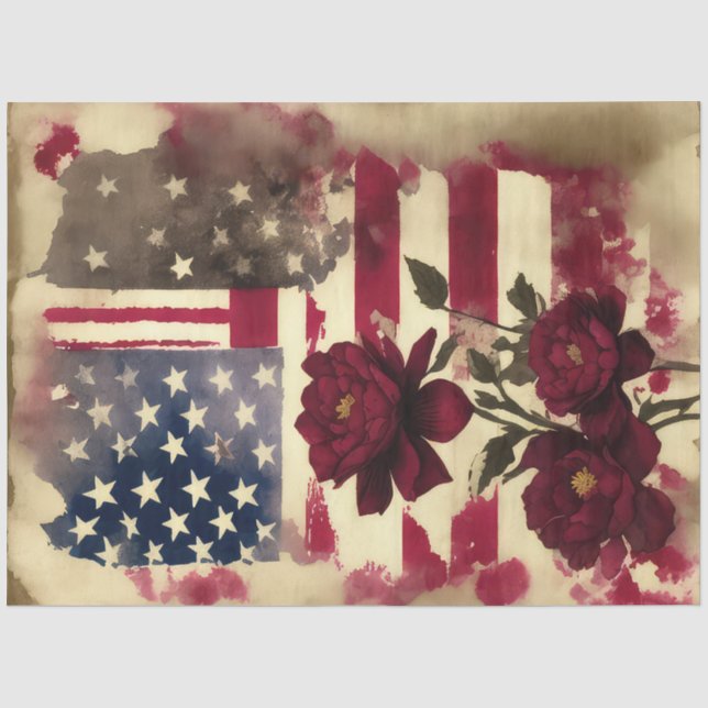 Peony Blume 4. Juli Amerikanische Flagge Seidenpapier (Vorderseite)