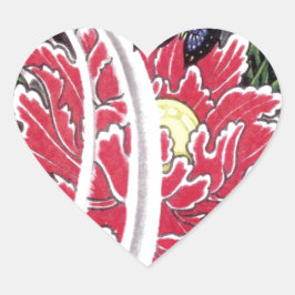Peony Blume and Butterfly Tattoo Design Herz-Aufkleber