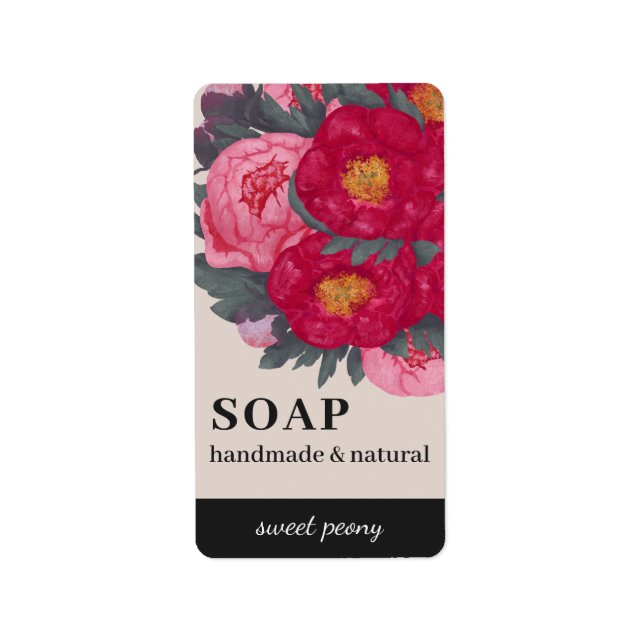 Peony Blume Bloral Handmade Botanic Rosa Rosa Adressaufkleber (Vorne)