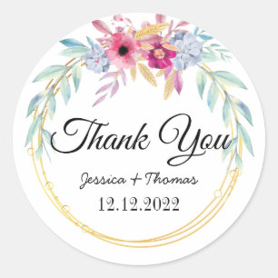 Peony Blume Geometric Danke Gastgeschenk Hochzeit Runder Aufkleber