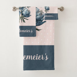 Peony Blume in Blue & White auf Pink & Blue Badhandtuch Set