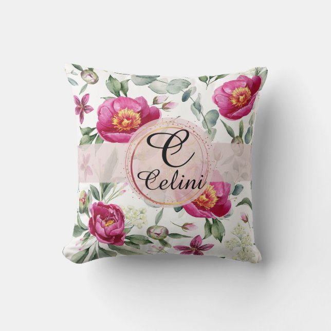 Peony Blume nahtlose Muster Throw Kissen (Vorderseite)