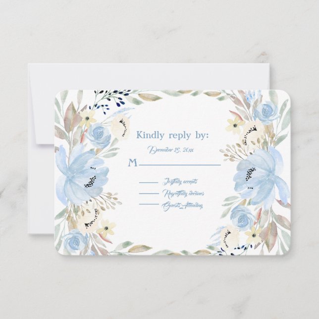 Peony Blume Powder Blue Wasserfarben RSVP Karte (Vorderseite)
