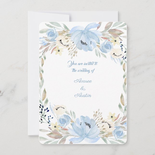 Peony Blume Powder Blue Watercolor Einladung (Vorderseite)