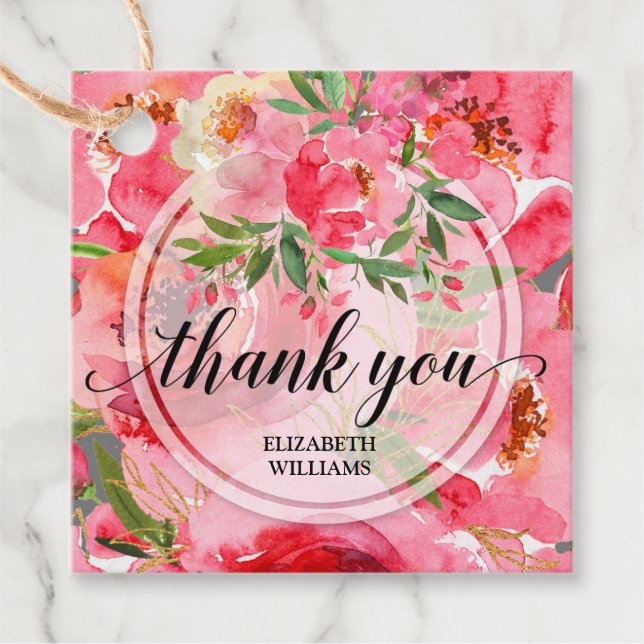 Peony Blume Vielen Dank Geschenkanhänger (Vorderseite)