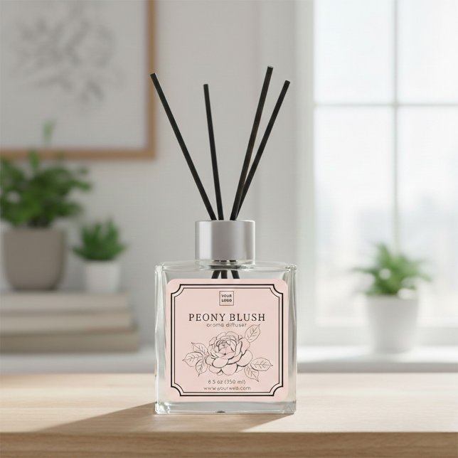 Peony Blush Floral Aroma Diffuser Label Quadratischer Aufkleber (Von Creator hochgeladen)
