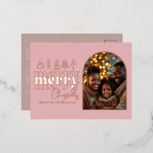 Peony Blush & Warm Taupe Weihnachts-Foto Folien Feiertagspostkarte