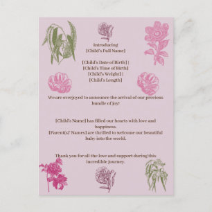 Peony Botanique Eucalyptus Girl Faire-part de nais