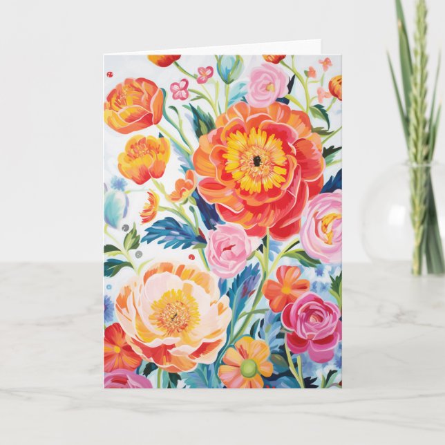 Peony Bouquet Bloom Abstrakt Art Feiertagskarte (Vorderseite)