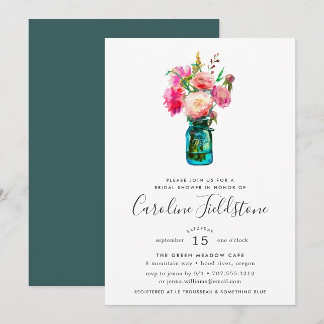 Peony Bouquet Bridal Dusche Einladung (Vorne/Hinten)