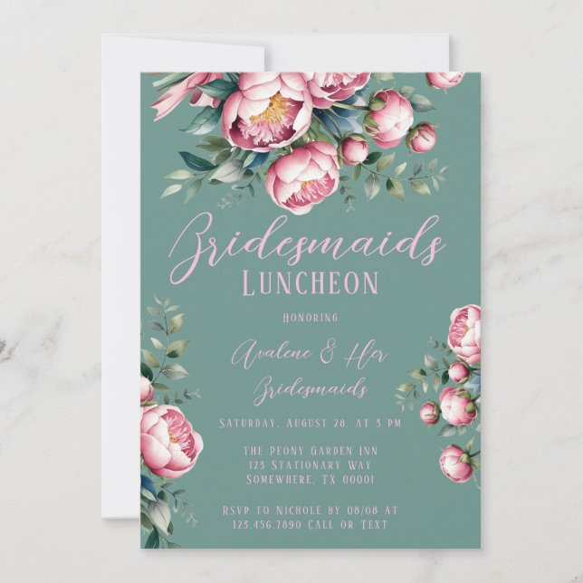 Peony Bouquet in Watercolor Bridesmaids Einladung (Vorderseite)