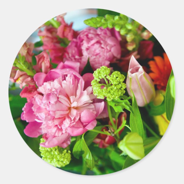 Peony Bouquet Runder Aufkleber (Vorderseite)