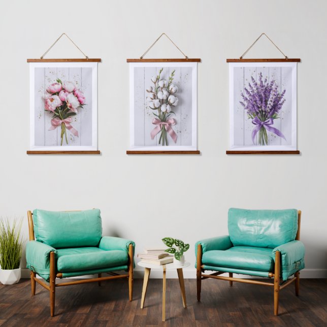Peony Bouquet Wall Tapestry Wandteppich Mit Holzrahmen (Wohnzimmer)