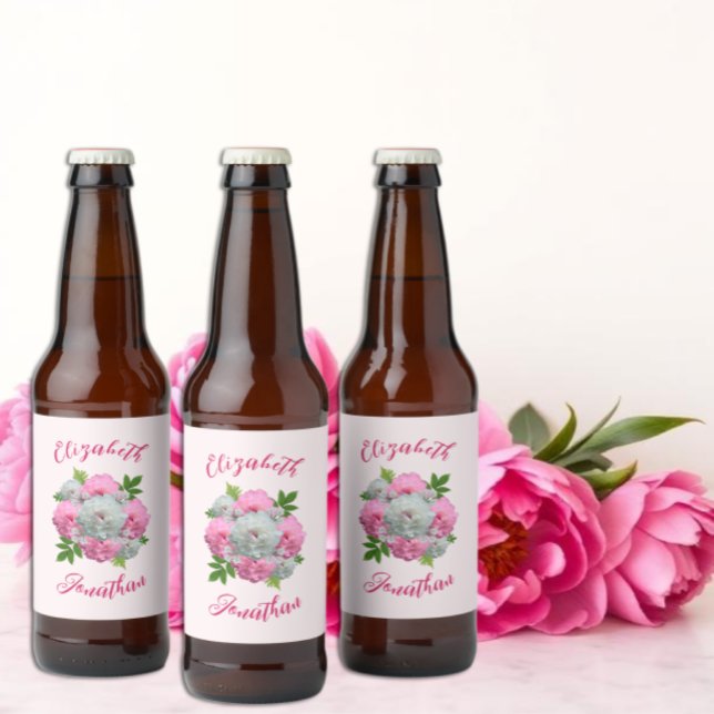 Peony Bouquet Wedding Bierflaschenetikett (Von Creator hochgeladen)