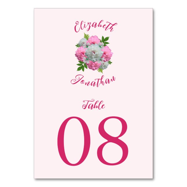 Peony Bouquet Wedding Tischnummer (Vorderseite)