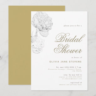 Peony BW Gold Elegantes Script Brautparty Einladung
