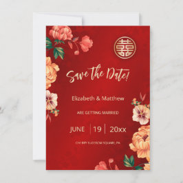 Peony Chinese Wedding Double Happy Save The Date