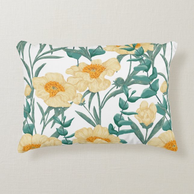 Peony Claire de Lune Pflanze nahtlos. Hand Dekokissen (Vorderseite)