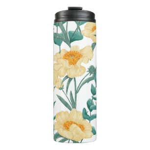 Peony Claire de Lune Pflanze nahtlos. Hand Thermosbecher