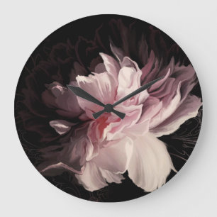 Peony Dark Wall: Design der bemalten Blume Große Wanduhr