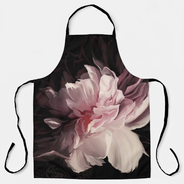 Peony Dark Wall: Design der bemalten Blume Schürze (Vorderseite)