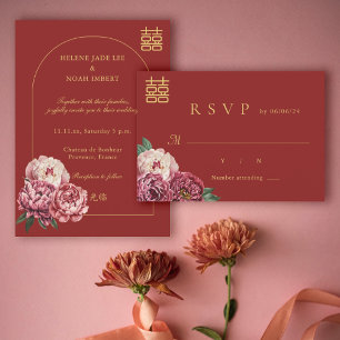 Peony Double Happiness Moderne chinesische UAWG We Einladung