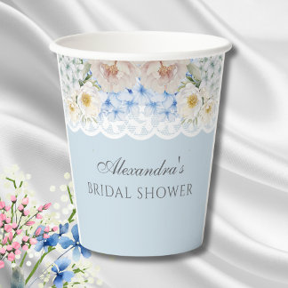 Peony Dusty Blue Hydrangea Brautparty Pappbecher
