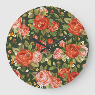 Peony Elegance: Graphic Floral Wallpaper. Große Wanduhr