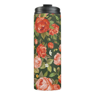 Peony Elegance: Graphic Floral Wallpaper. Thermosbecher
