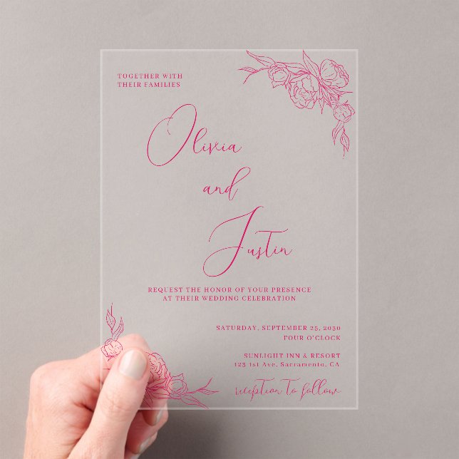 Peony Elegance Wedding Acryleinladungen (Insitu (Handheld))